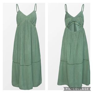 Sage green V-neck cut out dress